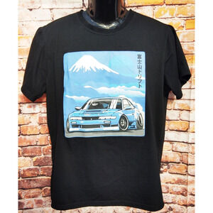 Romwe Japanese Printed Car Mountains Graphic T-Shirt